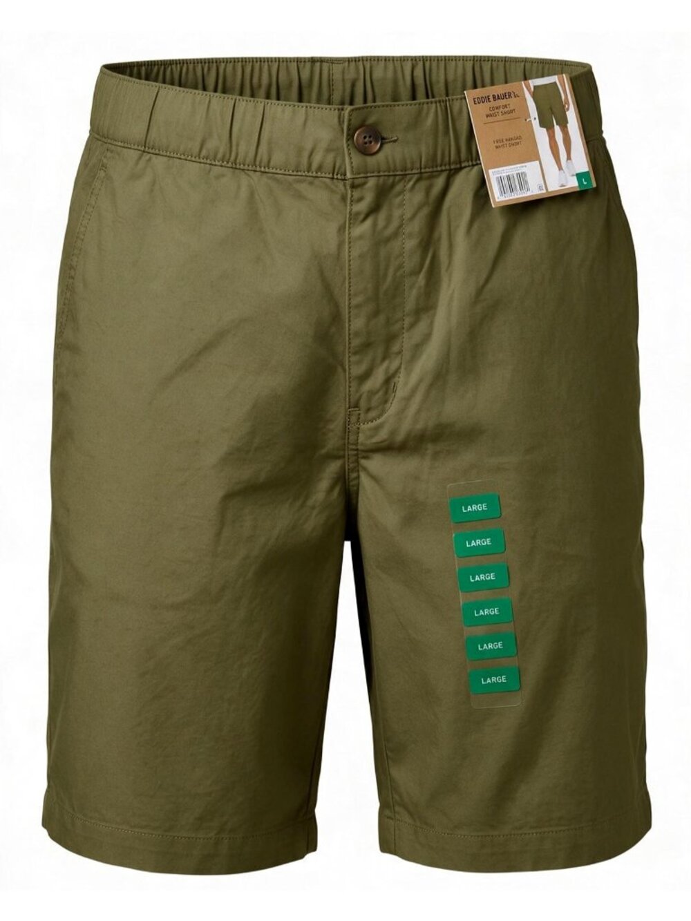 Eddie Bauer Mens L Burnt Olive Comfort Waist Shorts Stretch Hidden Drawcord NWT